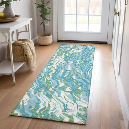Saphara Teal Washable Indoor-Outdoor Rug-Outdoor Rugs-LOOMLAN Rugs-LOOMLAN