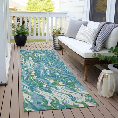 Saphara Teal Washable Indoor-Outdoor Rug-Outdoor Rugs-LOOMLAN Rugs-LOOMLAN