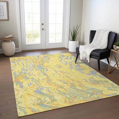 Saphara Yellow Washable Indoor-Outdoor Rug-Outdoor Rugs-LOOMLAN Rugs-LOOMLAN