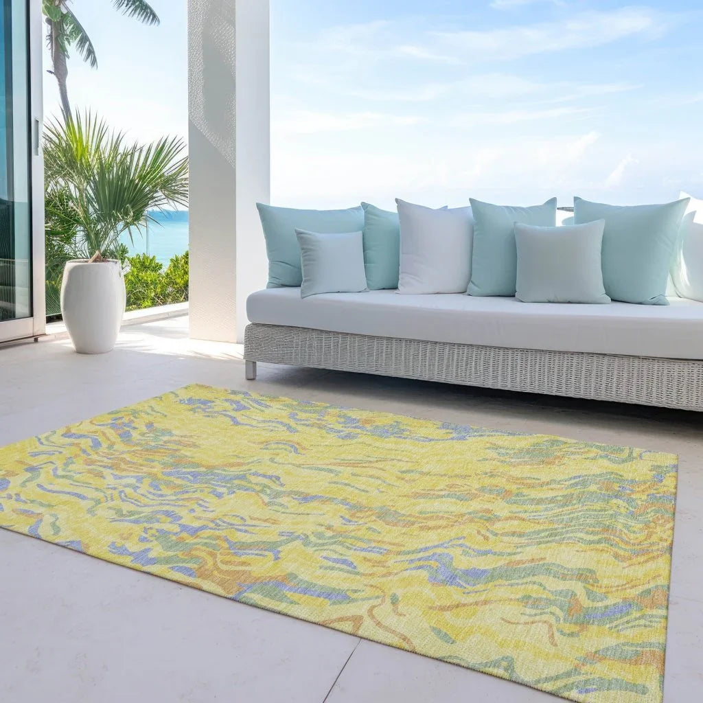 Saphara Yellow Washable Indoor-Outdoor Rug-Outdoor Rugs-LOOMLAN Rugs-LOOMLAN