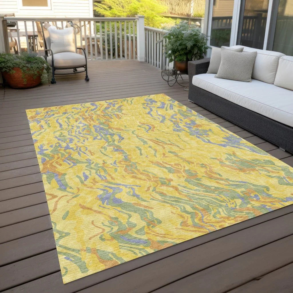 Saphara Yellow Washable Indoor-Outdoor Rug-Outdoor Rugs-LOOMLAN Rugs-LOOMLAN