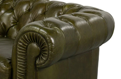 Savile Green Leather Chair - LOOMLAN - Sarreid - Club Chairs