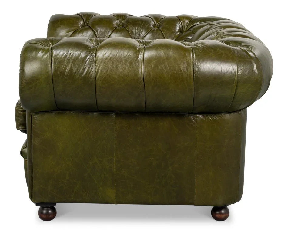 Savile Green Leather Chair - LOOMLAN - Sarreid - Club Chairs