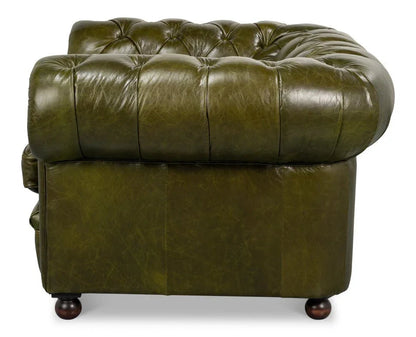 Savile Green Leather Chair - LOOMLAN - Sarreid - Club Chairs