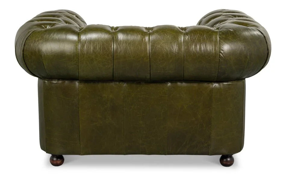 Savile Green Leather Chair - LOOMLAN - Sarreid - Club Chairs