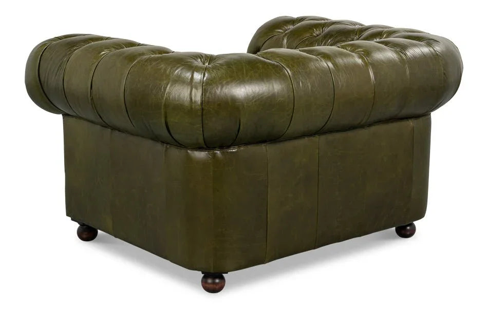 Savile Green Leather Chair - LOOMLAN - Sarreid - Club Chairs