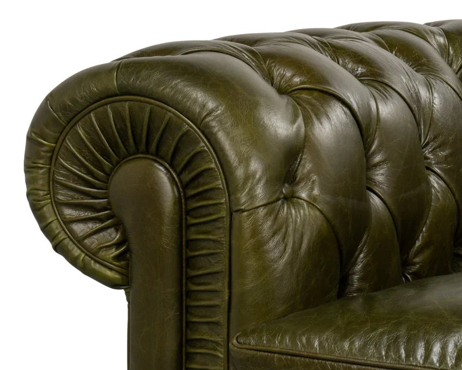 Savile Green Leather Chair - LOOMLAN - Sarreid - Club Chairs