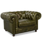 Savile Green Leather Chair - LOOMLAN - Sarreid - Club Chairs