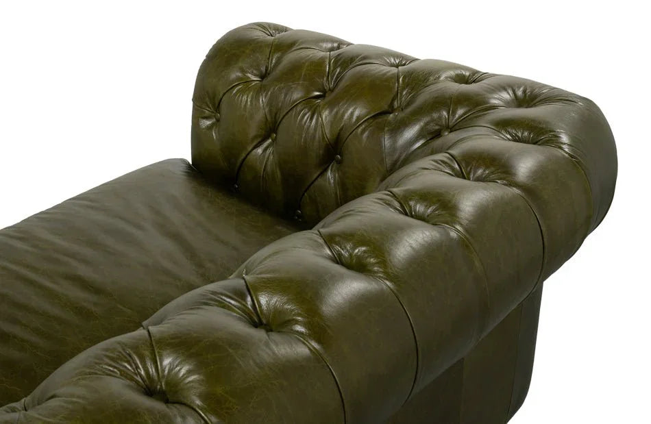 Savile Green Leather Sofa - LOOMLAN - Sarreid - Sofas & Loveseats