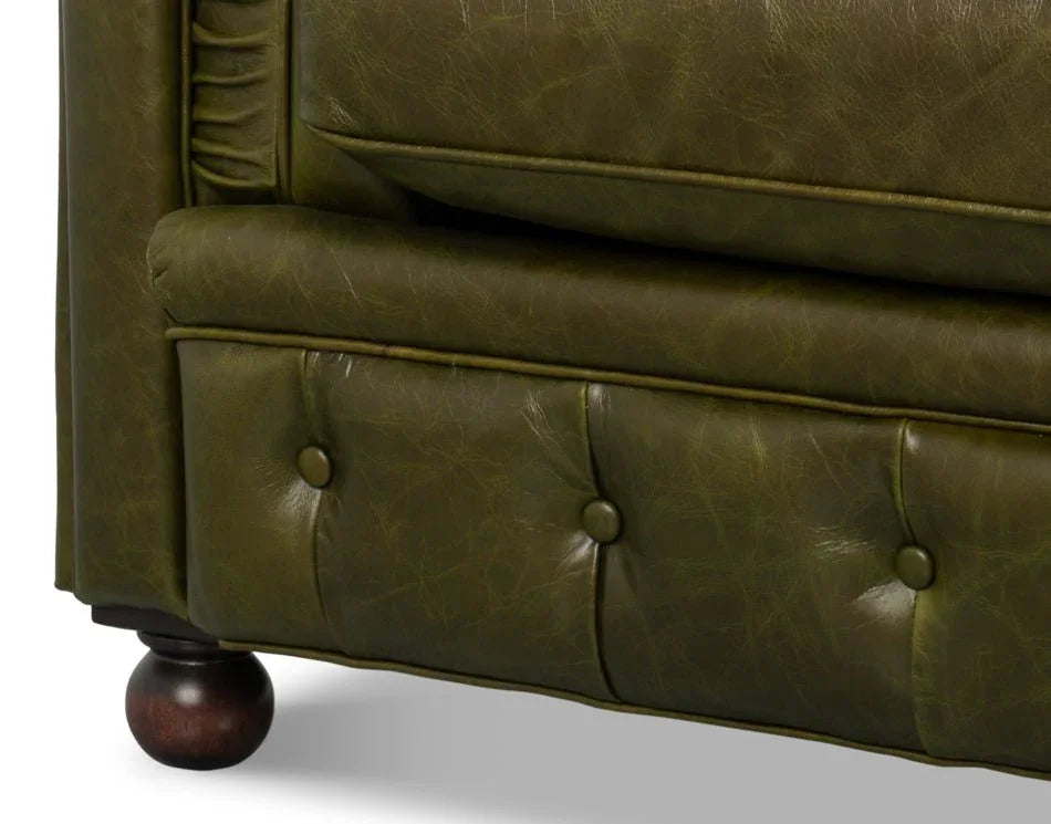 Savile Green Leather Sofa - LOOMLAN - Sarreid - Sofas & Loveseats