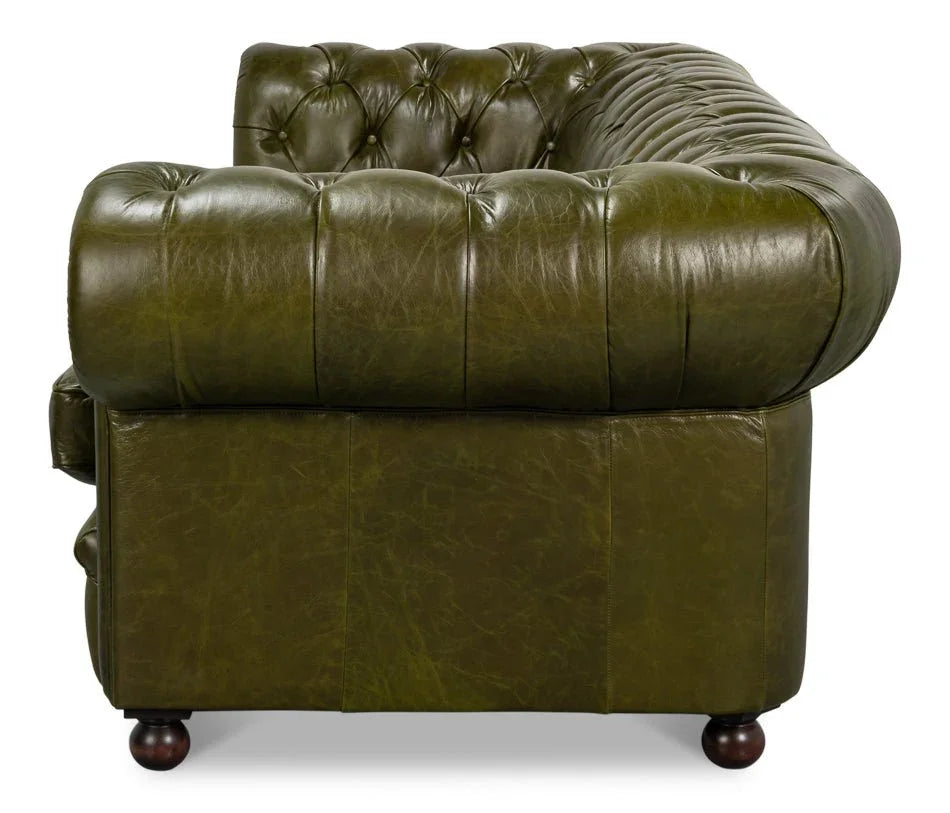 Savile Green Leather Sofa - LOOMLAN - Sarreid - Sofas & Loveseats