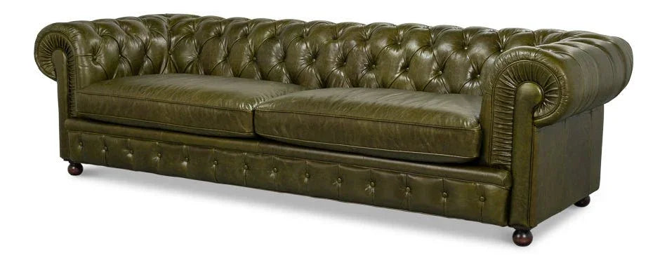 Savile Green Leather Sofa - LOOMLAN - Sarreid - Sofas & Loveseats