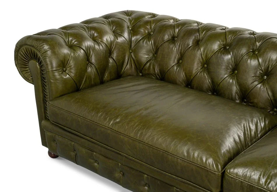 Savile Green Leather Sofa - LOOMLAN - Sarreid - Sofas & Loveseats