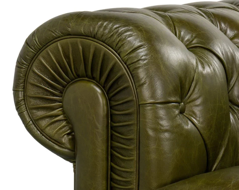 Savile Green Leather Sofa - LOOMLAN - Sarreid - Sofas & Loveseats