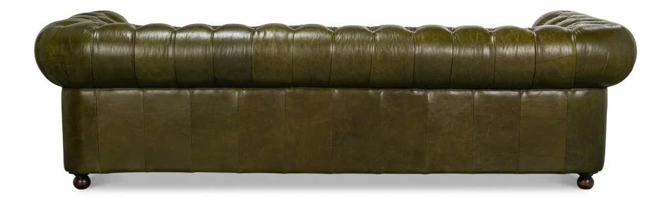 Savile Green Leather Sofa - LOOMLAN - Sarreid - Sofas & Loveseats