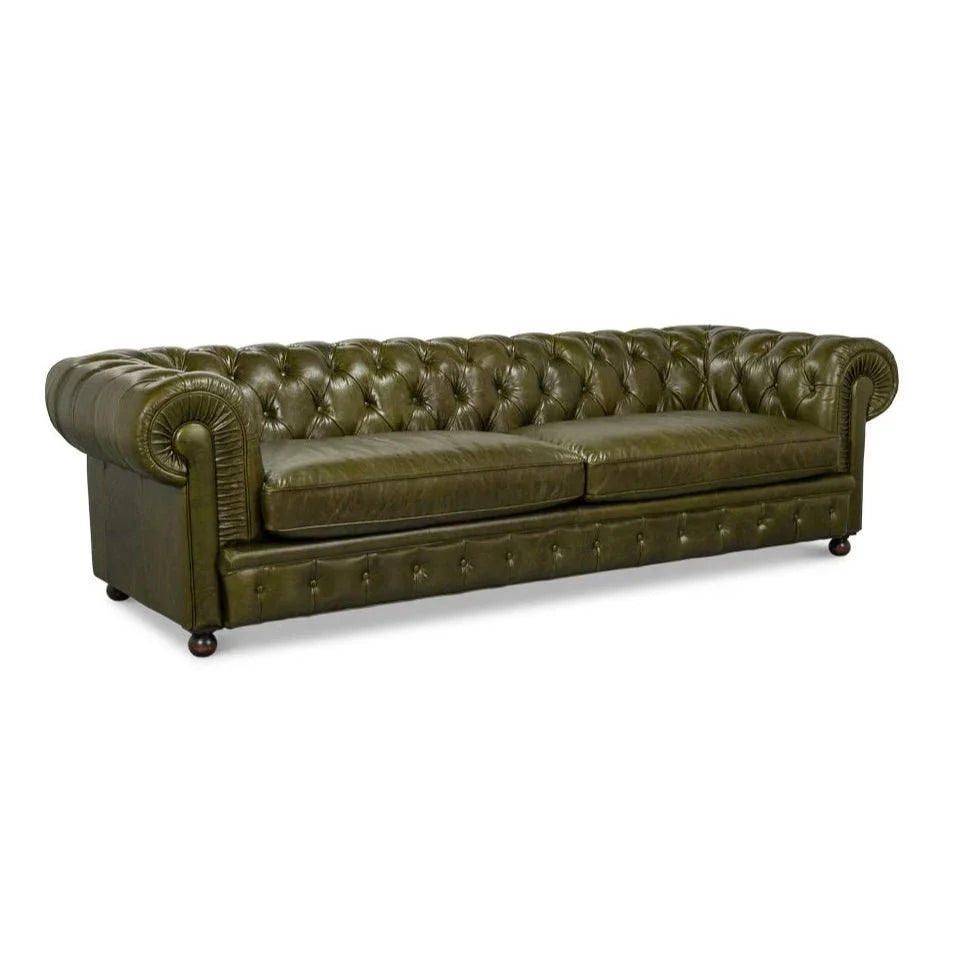 Savile Green Leather Sofa - LOOMLAN - Sarreid - Sofas & Loveseats