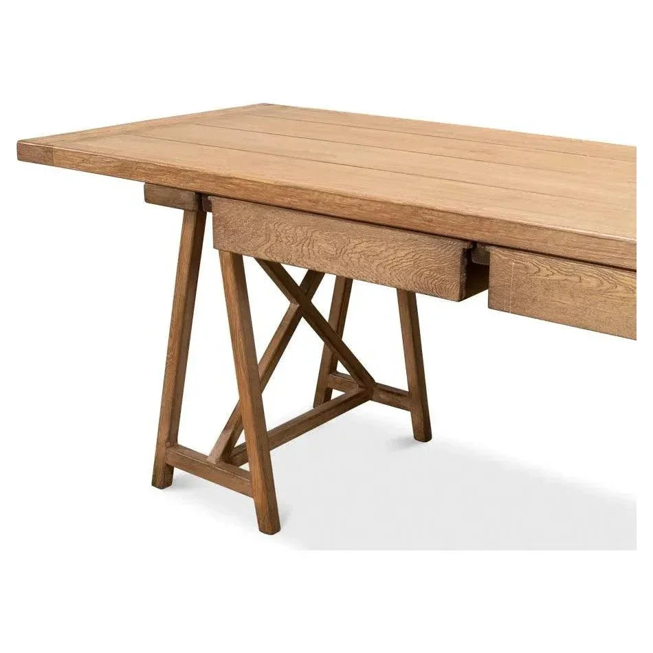 Sawhorse Desk Natural Polished Old Pine-Home Office Desks-Sarreid-LOOMLAN