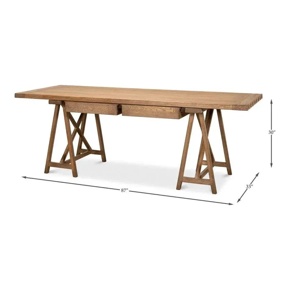 Sawhorse Desk Natural Polished Old Pine-Home Office Desks-Sarreid-LOOMLAN