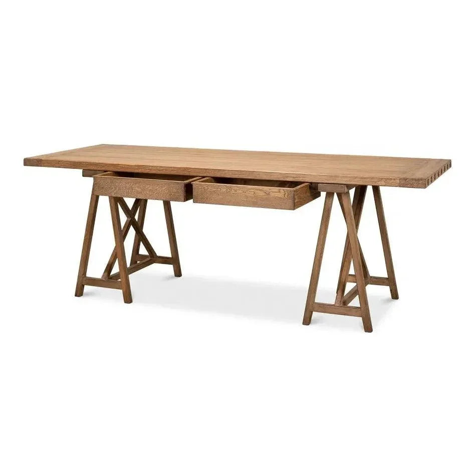 Sawhorse Desk Natural Polished Old Pine-Home Office Desks-Sarreid-LOOMLAN