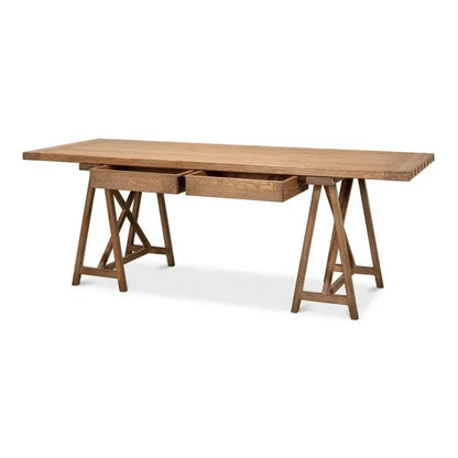 Sawhorse Desk Natural Polished Old Pine-Home Office Desks-Sarreid-LOOMLAN