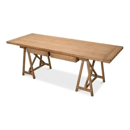 Sawhorse Desk Natural Polished Old Pine-Home Office Desks-Sarreid-LOOMLAN