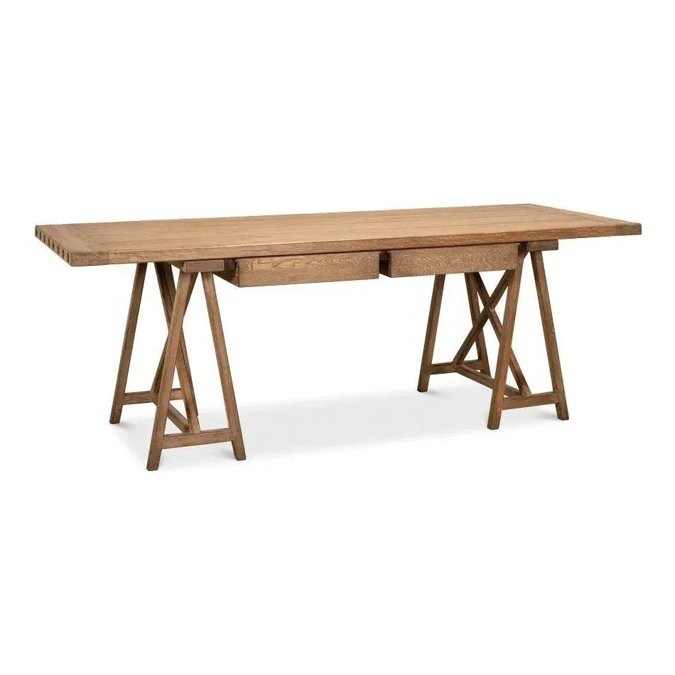 Sawhorse Desk Natural Polished Old Pine-Home Office Desks-Sarreid-LOOMLAN