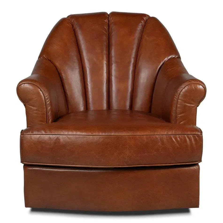 Scoth Swivel Club Chair In Distilled Leather - LOOMLAN - Sarreid - Club Chairs