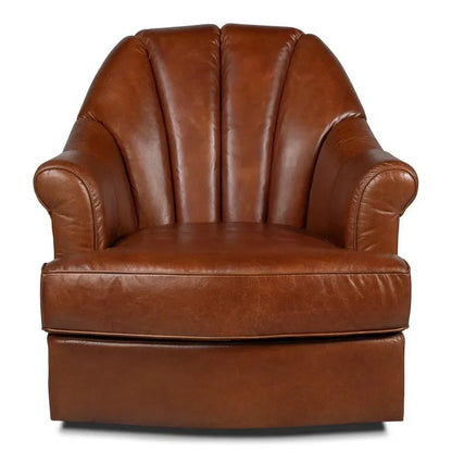 Scoth Swivel Club Chair In Distilled Leather - LOOMLAN - Sarreid - Club Chairs