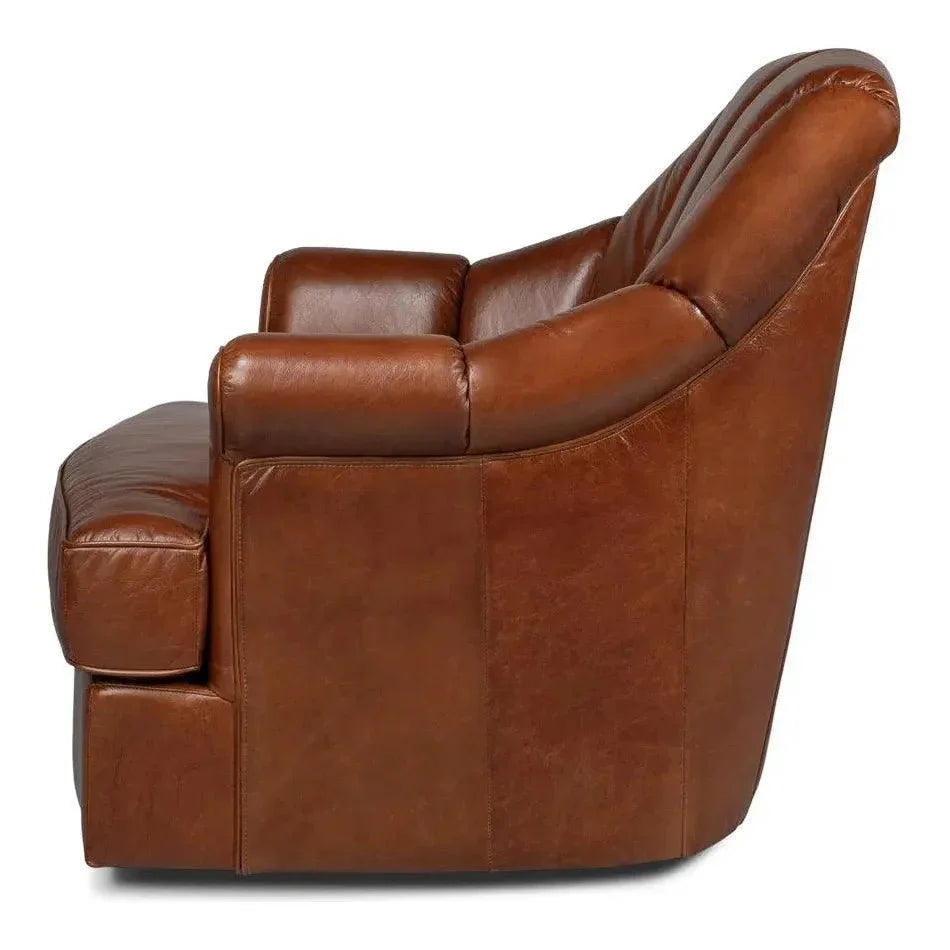 Scoth Swivel Club Chair In Distilled Leather - LOOMLAN - Sarreid - Club Chairs
