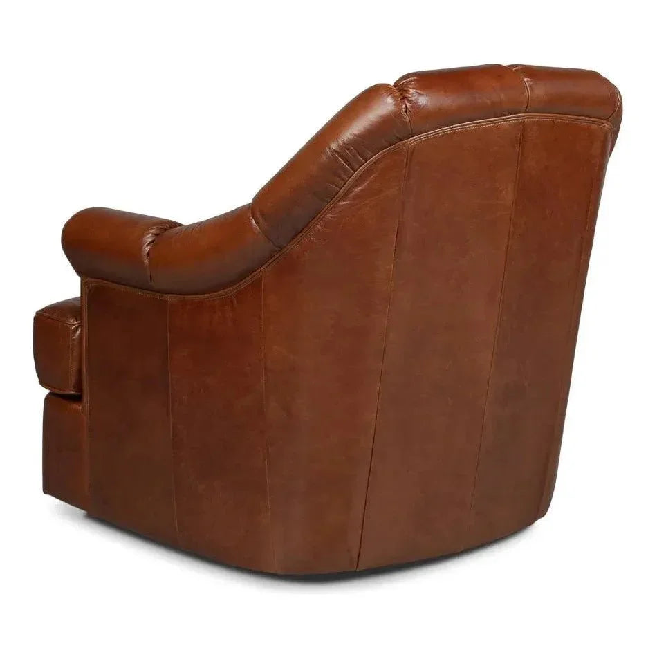 Scoth Swivel Club Chair In Distilled Leather - LOOMLAN - Sarreid - Club Chairs
