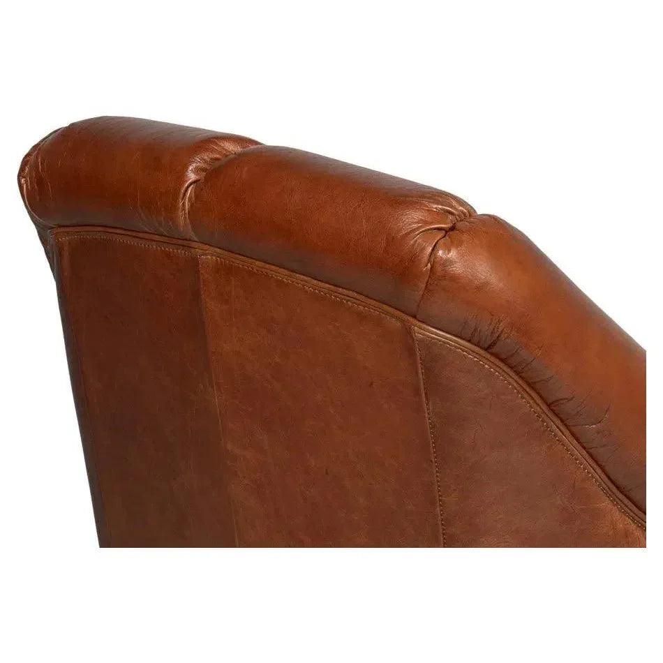 Scoth Swivel Club Chair In Distilled Leather - LOOMLAN - Sarreid - Club Chairs