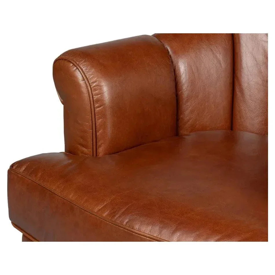 Scoth Swivel Club Chair In Distilled Leather - LOOMLAN - Sarreid - Club Chairs