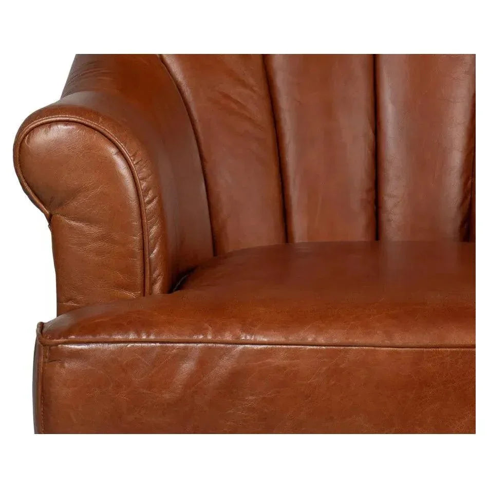 Scoth Swivel Club Chair In Distilled Leather - LOOMLAN - Sarreid - Club Chairs