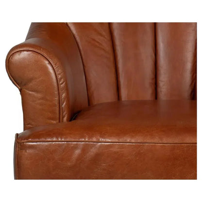 Scoth Swivel Club Chair In Distilled Leather - LOOMLAN - Sarreid - Club Chairs