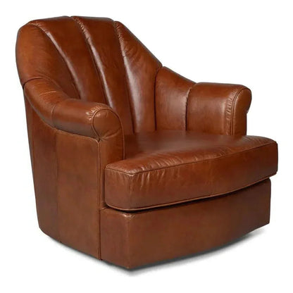 Scoth Swivel Club Chair In Distilled Leather - LOOMLAN - Sarreid - Club Chairs