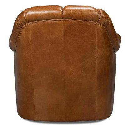Scoth Wood & Leather Brown Swivel Arm Chair - LOOMLAN - Sarreid - Club Chairs