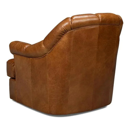 Scoth Wood & Leather Brown Swivel Arm Chair - LOOMLAN - Sarreid - Club Chairs