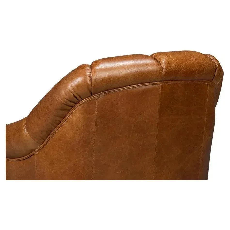 Scoth Wood & Leather Brown Swivel Arm Chair - LOOMLAN - Sarreid - Club Chairs