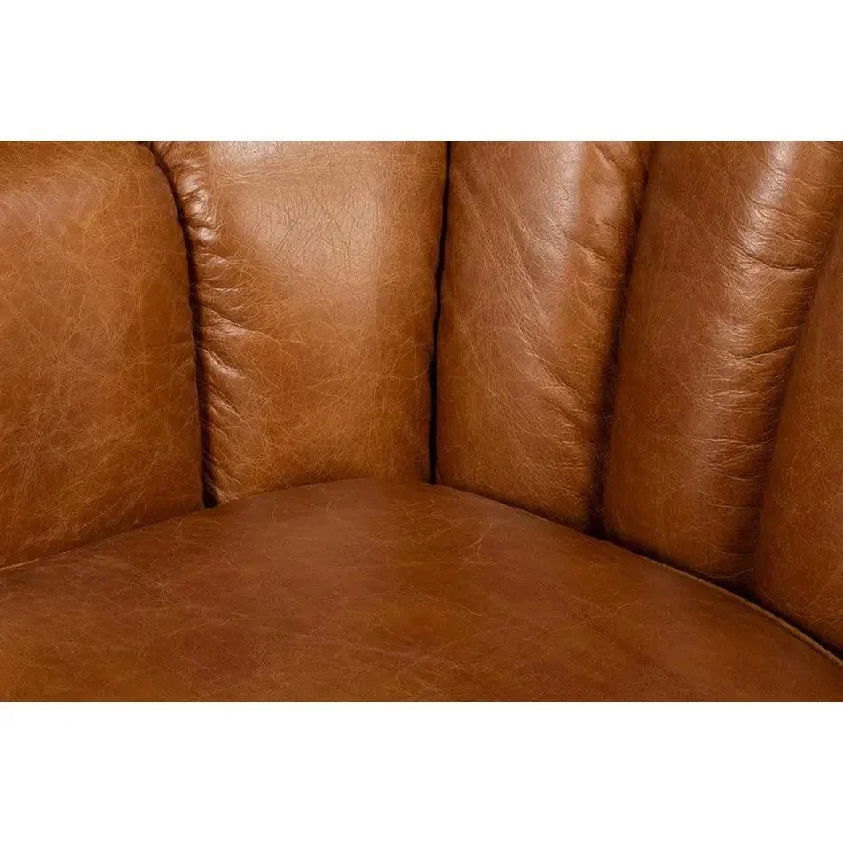 Scoth Wood & Leather Brown Swivel Arm Chair - LOOMLAN - Sarreid - Club Chairs