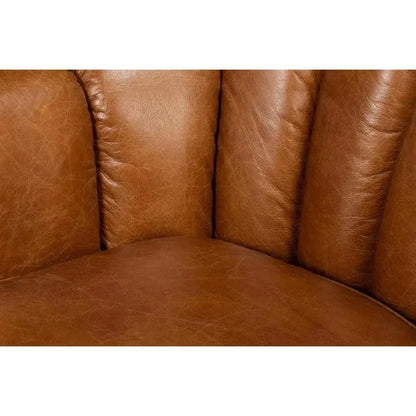 Scoth Wood & Leather Brown Swivel Arm Chair - LOOMLAN - Sarreid - Club Chairs