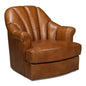 Scoth Wood & Leather Brown Swivel Arm Chair - LOOMLAN - Sarreid - Club Chairs