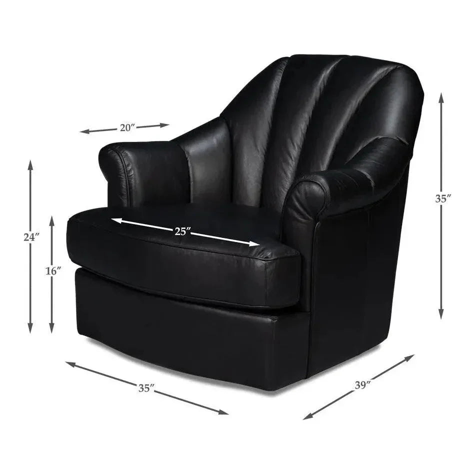 Scoth Wood and Leather Black Swivel Arm - LOOMLAN - Sarreid - Club Chairs