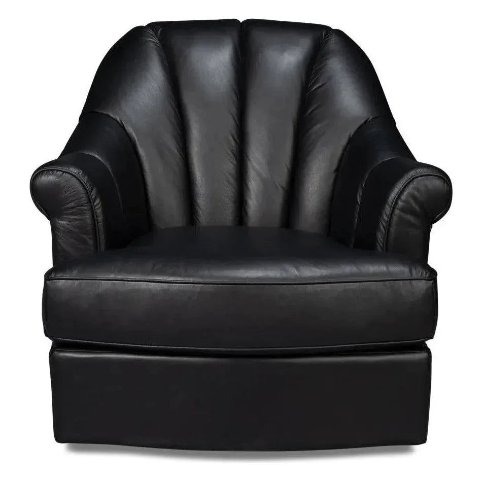 Scoth Wood and Leather Black Swivel Arm - LOOMLAN - Sarreid - Club Chairs