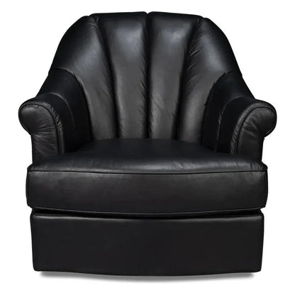 Scoth Wood and Leather Black Swivel Arm - LOOMLAN - Sarreid - Club Chairs