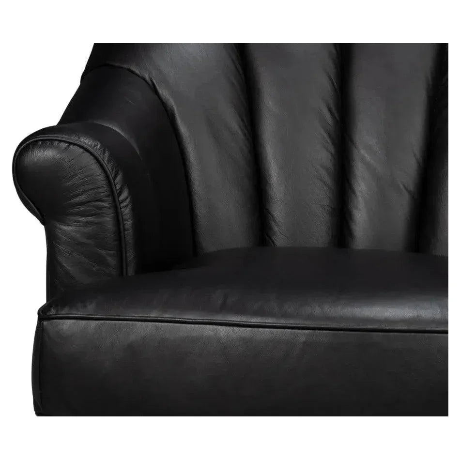 Scoth Wood and Leather Black Swivel Arm - LOOMLAN - Sarreid - Club Chairs