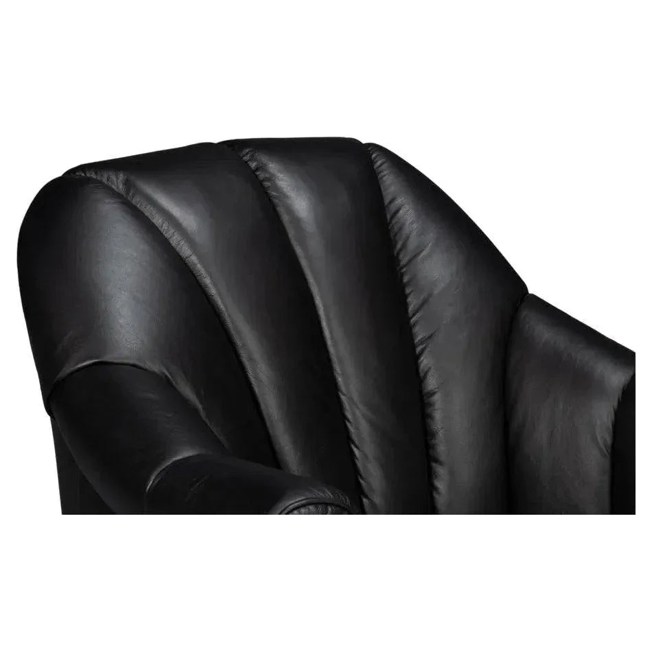 Scoth Wood and Leather Black Swivel Arm - LOOMLAN - Sarreid - Club Chairs