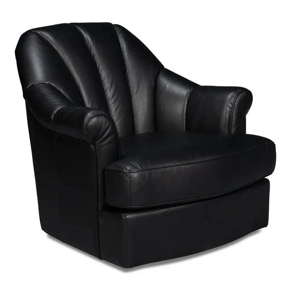 Scoth Wood and Leather Black Swivel Arm - LOOMLAN - Sarreid - Club Chairs