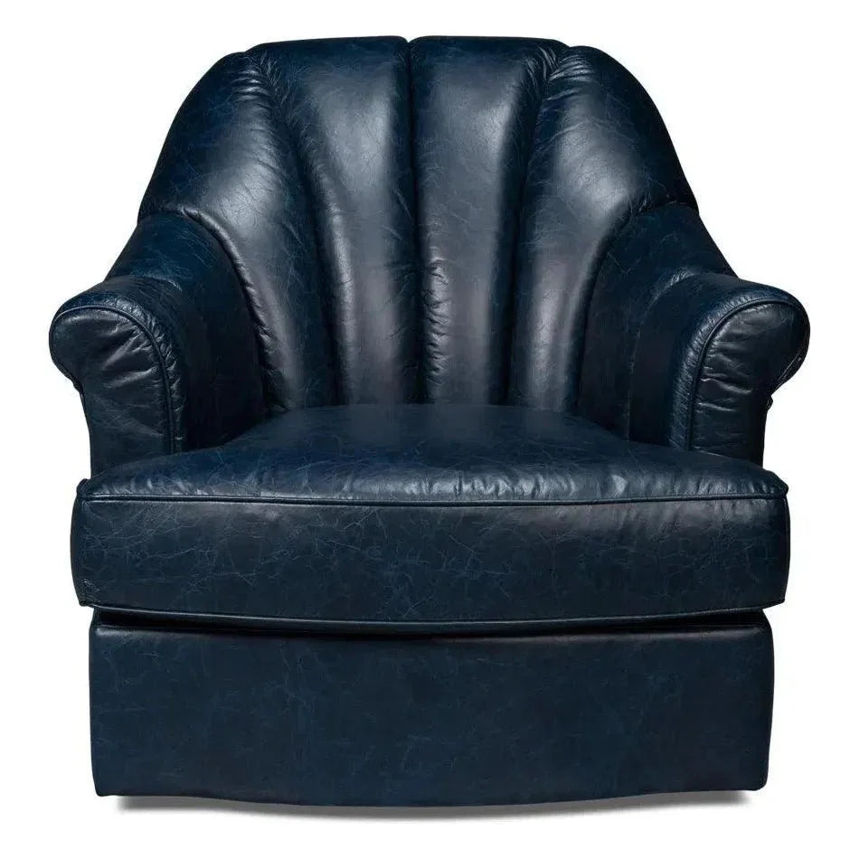 Scoth Wood and Leather Blue Swivel Arm - LOOMLAN - Sarreid - Club Chairs