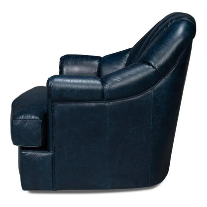 Scoth Wood and Leather Blue Swivel Arm - LOOMLAN - Sarreid - Club Chairs