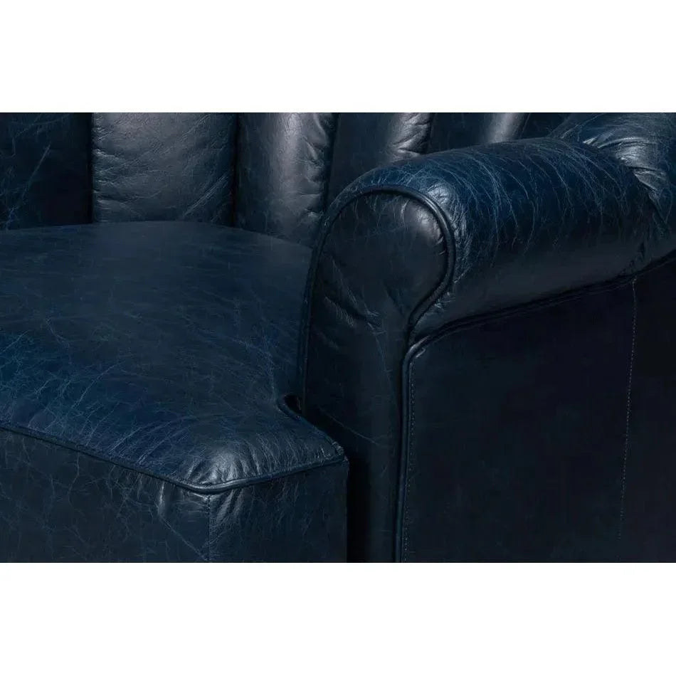 Scoth Wood and Leather Blue Swivel Arm - LOOMLAN - Sarreid - Club Chairs